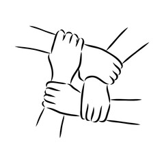 Hold one's hands continuous line drawing. People shaking hands one line. Vector illustration for poster, card, banner valentine day, wedding,Coffee cup and t-shirt