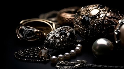 Jewelry on a black background. Generative AI