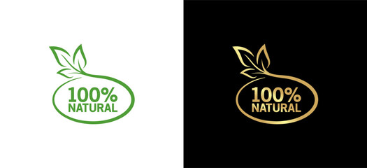 Fototapeta 100% natural vector logo or badge template for products with luxury leaves obraz