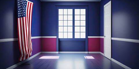 USA Colors Empty Interior Room with Free Space for Text - Generative AI
