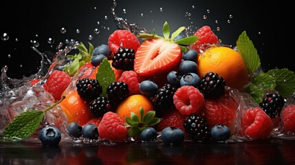 Photo illustration of mix eco organic healthy fruits and berry