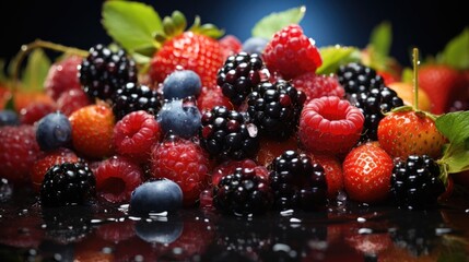 Photo illustration of mix eco organic healthy fruits and berry