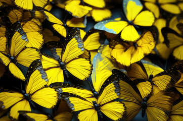 Obraz na płótnie Canvas Beautiful background of tropical yellow butterflies