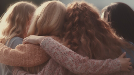 ai  generative group of women hugging themselves with love and care as a family  - obrazy, fototapety, plakaty