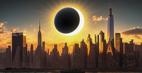 An amazing total solar eclipse in New York City - Generative AI