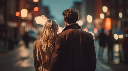 ai generative back view of a lovely in love couple in a urban street 