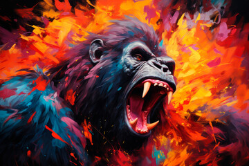 Portrait of angry gorilla. AI generated.