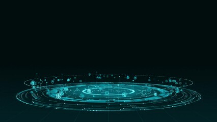 Motion graphic of Blue digital AI icon with particle ring circle rotation and ai technology icon on futuristic abstract background artificial intelligence technology and machine learning concepts - Powered by Adobe