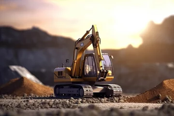 Fotobehang photos of heavy construction equipment, excavators on construction site © Media Srock
