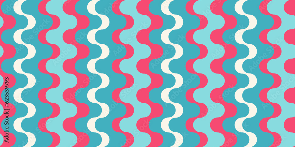 Poster Pink and blue wavy lines. Seamless simple pattern of wavy columns. For printing on any background.