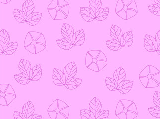 Seamless stencil floral pattern. Pink flowers and leaves outlines surface design for decoration and clothing.