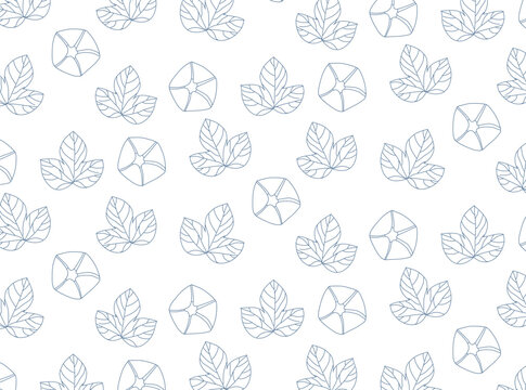 Seamless stencil floral pattern. Dark blue scattered flowers and leaves outlines surface design for decoration and clothing.