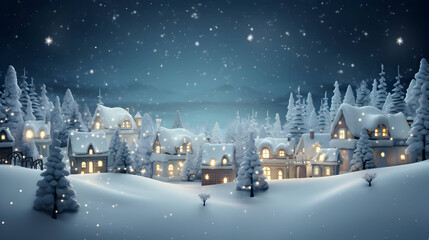 Christmas winter fairy village landscape. AI generated image.