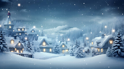 Fototapeta na wymiar Christmas winter fairy village landscape. AI generated image.