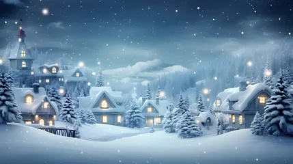Foto op Plexiglas Fantasie landschap Christmas winter fairy village landscape. AI generated image.