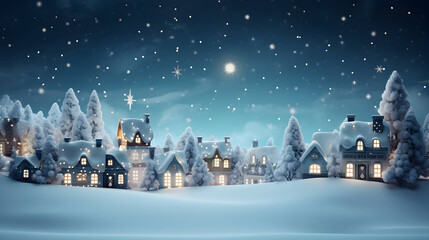 Christmas winter fairy village landscape. AI generated image. - obrazy, fototapety, plakaty