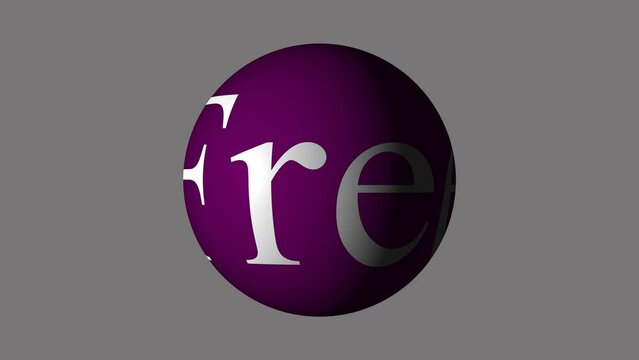 3d rotating sphere with FREE written in the middle. 4K luma matte. FREE text animation in alpha.