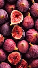 Fresh ripe figs seamless background. Close up, top view. AI generated