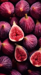 Fresh ripe figs seamless background. Close up, top view. AI generated