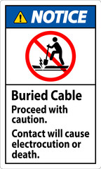 Notice Sign Buried Cable, Proceed With Caution, Contact Will Cause Electrocution Or Death