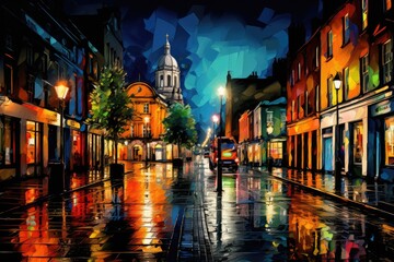 The beauty of Dublin Ireland by night travel destination - abstract illustration