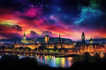 Obraz premium The beauty of Edinburgh by night travel destination - abstract illustration