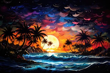 Fototapeta na wymiar The beauty of Hawaii by night travel destination - abstract illustration