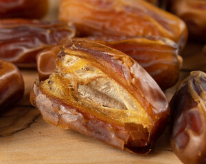 Dried fruit. Munefi dates. Premium. Macro. Delicious dried fruits.