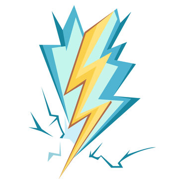 lightning strike thunder strike icon vector cartoon animate with impact lightning strike in flat vector illustration , lightning bolt , thunder bolt with impact , cracks stock vector image