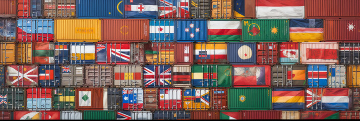 Containers with countries flags - Generative AI