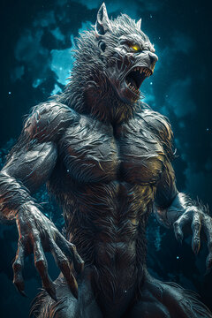 A surreal dark fantasy illustration featuring a werewolf. V2.