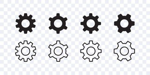 Setting gears icons. Gear signs flat and linear. Vector scalable graphics