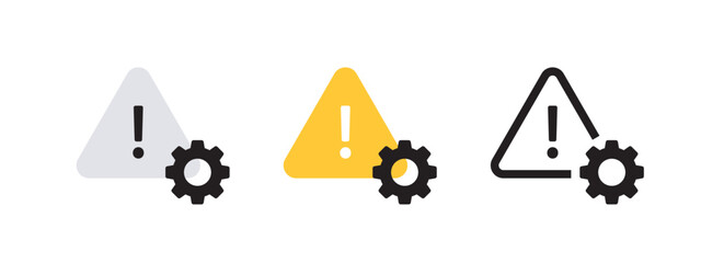 Warning sign with gears. Machine gear icons. Gear wheel collection. Vector scalable graphics - obrazy, fototapety, plakaty