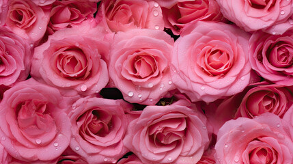 Roses with water drops behind the glass background