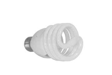 Close up of a energy saving fluorescent light bulb isolated transparent background