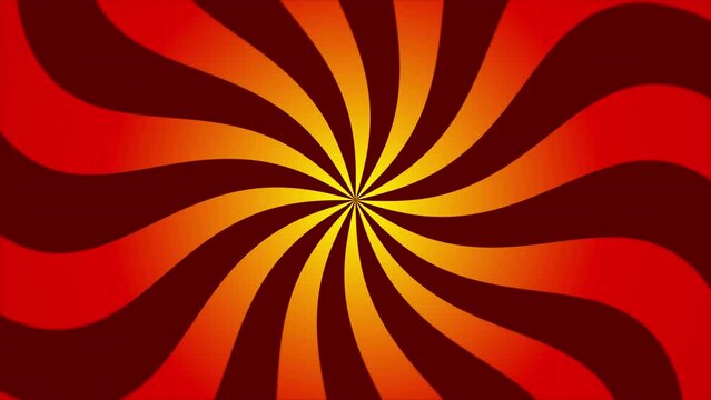 Red and orange hypnotic spiral animation loop with abstract vortex motion, radial stripes and optical illusion effect. Seamless animated motion graphics background.