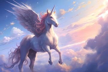 Obraz na płótnie Canvas anie style flying unicorn