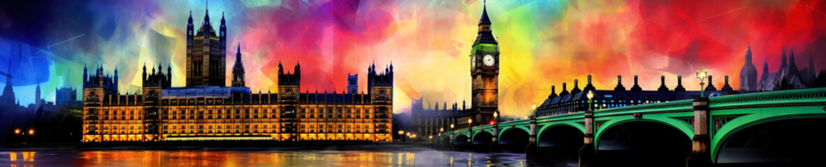 Fototapeta na wymiar London cityscape panoramic view - Generative AI
