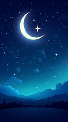 Obraz na płótnie Canvas Starry Night Sky with Crescent Moon Minimalist Illustration