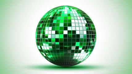 gr&uuml;ne Discokugel mit Lichtern und Lichteffekten. Querformat. Generative Ai.