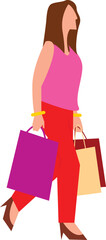 woman with shopping bags flat illustration, shopping lady, flat art