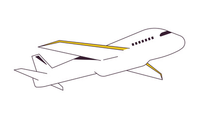 Airplane flying flat line color isolated vector object. Passenger plane flight. Air travel. Editable clip art image on white background. Simple outline cartoon spot illustration for web design
