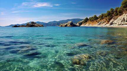 Fototapeta premium seascape with azure sea and rocks. Generative AI