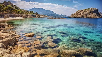 seascape with azure sea and rocks. Generative AI