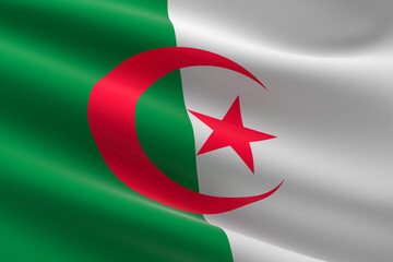 Flag of Algeria. 3d illustration of the algerian flag waving.