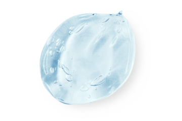 A large smear or drop of a clear blue gel, serum. On an empty transparent background.