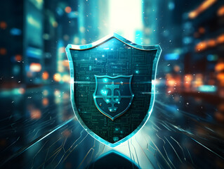 Fototapeta premium Cybersecurity Concept With a Shield Protecting Digital Data From Cyber Threats