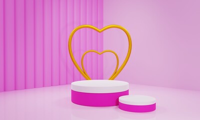 3D rendering pink valentine podium background.