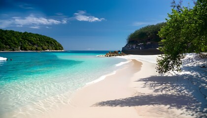 A serene and secluded beach with pristine white sand and crystal-clear turquoise waters - Generative AI