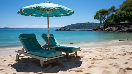 Your Corner of Paradise: Deckchair and Parasol Against the Backdrop of the Beach